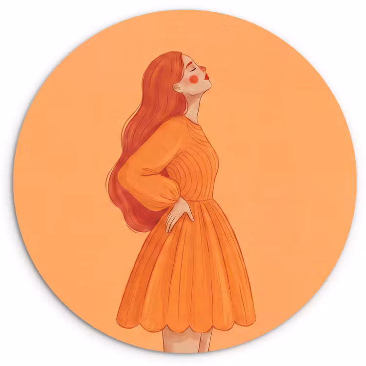 Vrouw - Profiel - Mensen - Modern - Oranje Wandcirkel kunststof plaat 5mm dik klein -3d