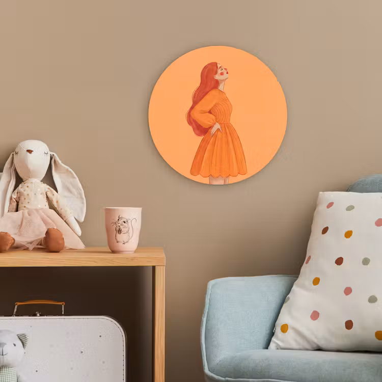 Vrouw - Profiel - Mensen - Modern - Oranje Wandcirkel kunststof plaat 5mm dik klein -tsfeer1_kind