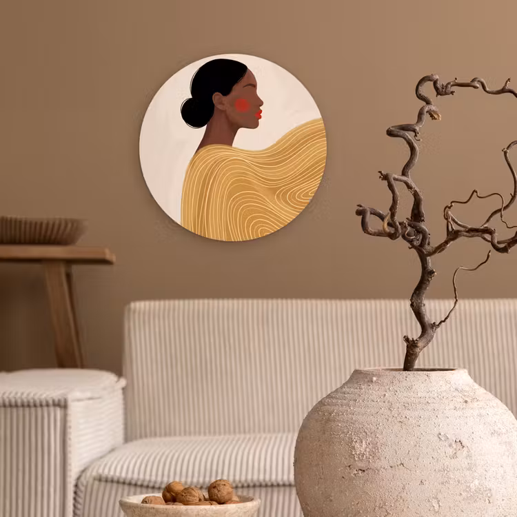 Vrouw - Profiel - Modern - Abstract - Kunst Wandcirkel kunststof plaat 5mm dik klein -sfeer1