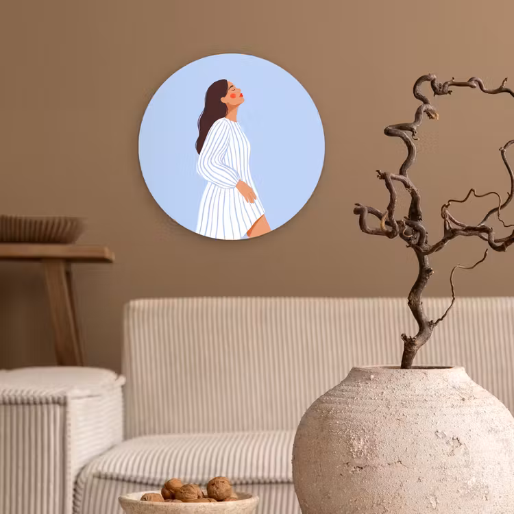 Vrouw - Profiel - Rust - Modern - Illustratie Wandcirkel kunststof plaat 5mm dik klein -sfeer1