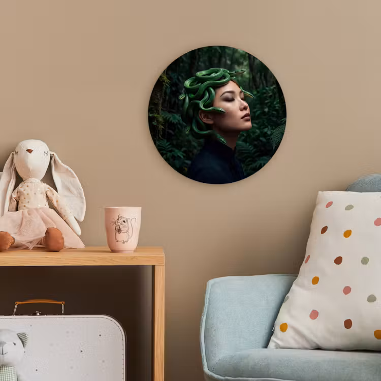 Vrouw - Slang - Natuur - Mystiek - Groen Wandcirkel kunststof plaat 5mm dik klein -tsfeer1_kind