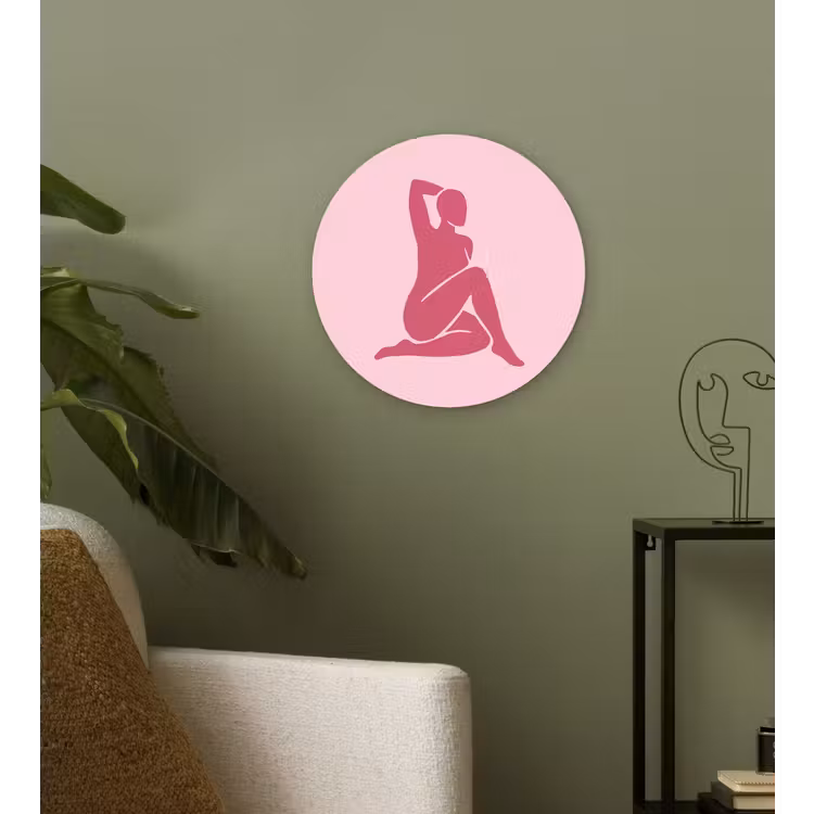 Vrouw - Silhouet - Abstract - Modern - Roze Wandcirkel kunststof plaat 5mm dik klein -sfeer3