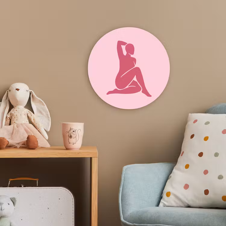 Vrouw - Silhouet - Abstract - Modern - Roze Wandcirkel kunststof plaat 5mm dik klein -tsfeer1_kind