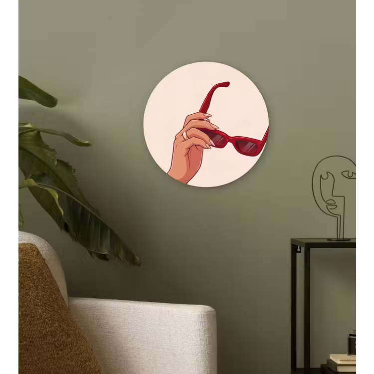 Vrouw - Zonnebril - Mode - Rood - Illustratie Wandcirkel kunststof plaat 5mm dik klein -sfeer3
