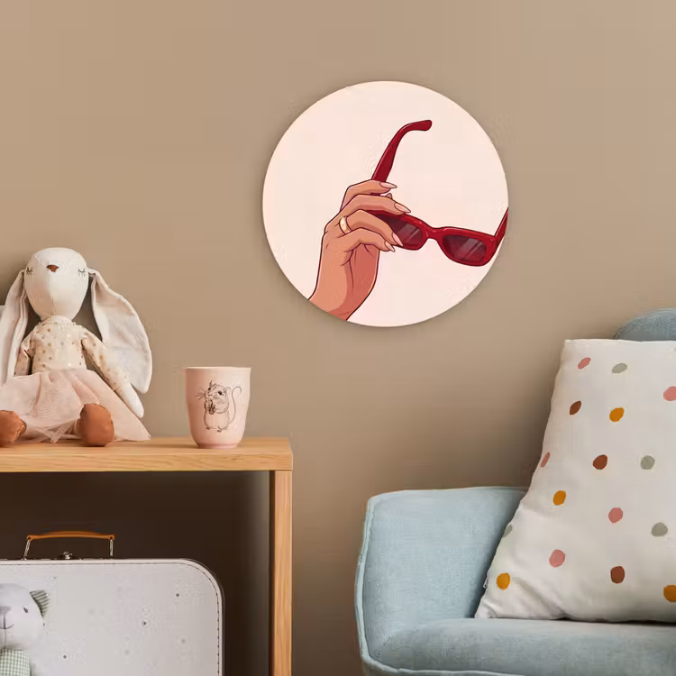 Vrouw - Zonnebril - Mode - Rood - Illustratie Wandcirkel kunststof plaat 5mm dik klein -tsfeer1_kind