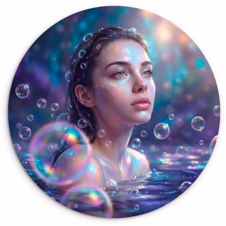 Vrouw - Water - Portret - Kleurrijk - Modern Wandcirkel kunststof plaat 5mm dik klein -3d