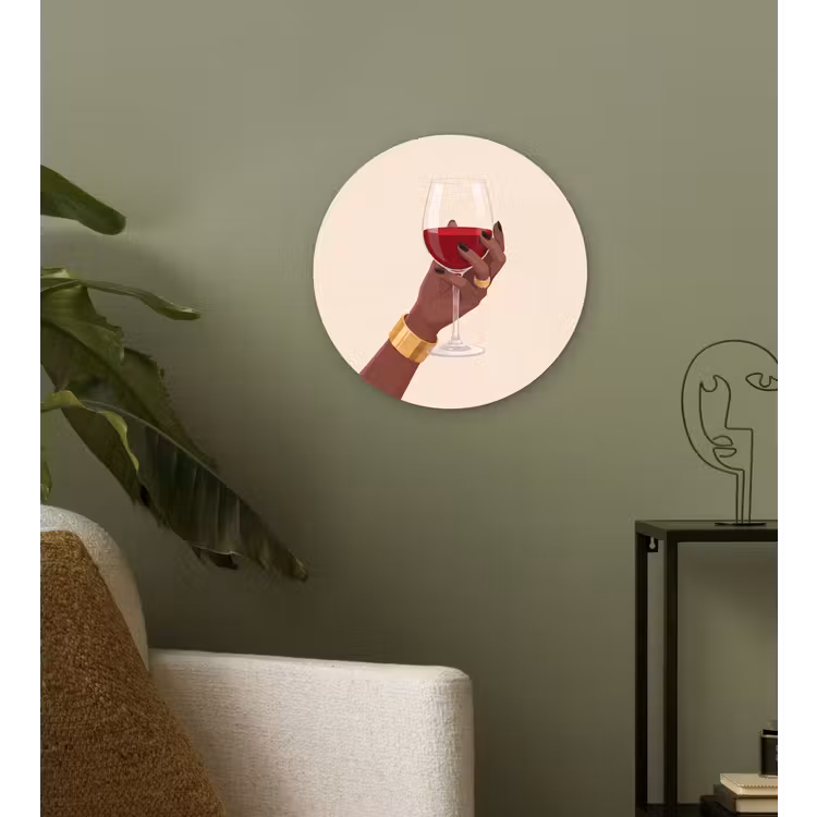 Vrouw - Wijn - Glas - Illustratie - Rood Wandcirkel kunststof plaat 5mm dik klein -sfeer3