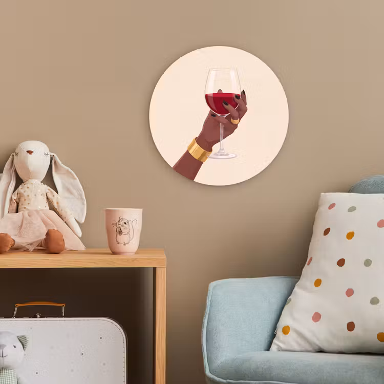 Vrouw - Wijn - Glas - Illustratie - Rood Wandcirkel kunststof plaat 5mm dik klein -tsfeer1_kind