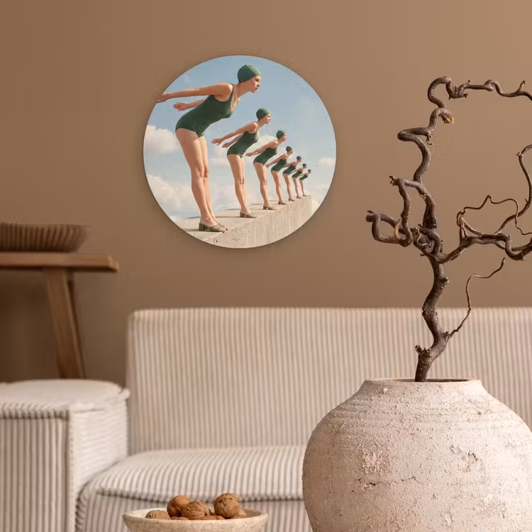 Forexbild Rund - Frauen – Tauchhaltung – Wolken - Vrouwen - Duikhouding - Wolken Wandcirkel kunststof plaat 5mm dik klein