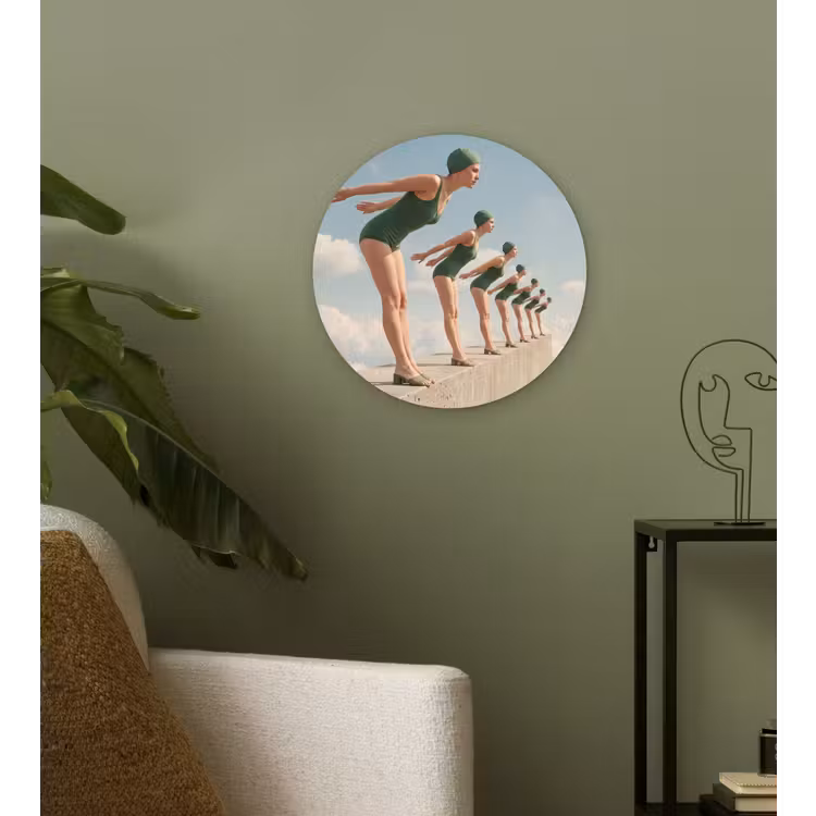 Forexbild Rund - Frauen – Tauchhaltung – Wolken - Vrouwen - Duikhouding - Wolken Wandcirkel kunststof plaat 5mm dik klein