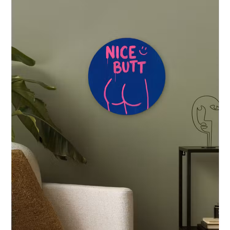Brutaal - Grappig - Blauw Wandcirkel kunststof plaat 5mm dik klein -sfeer3