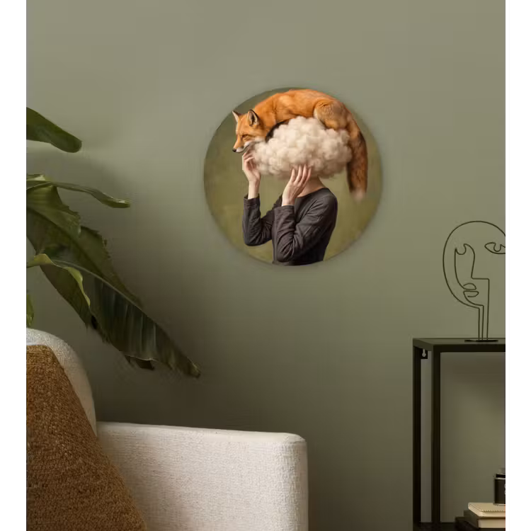 Vos - Surrealistisch - Groen Wandcirkel kunststof plaat 5mm dik klein -sfeer3