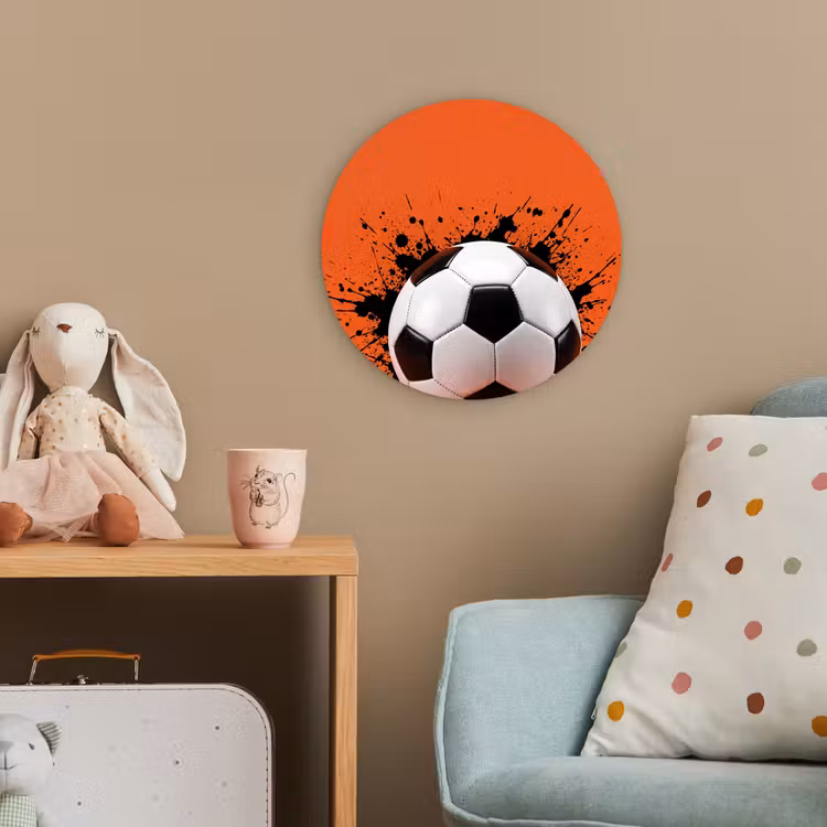 Voetbal - Verf - Sport - Oranje Wandcirkel kunststof plaat 5mm dik klein -tsfeer1_kind