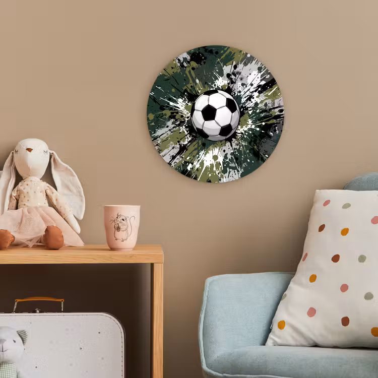 Voetbal - Verf - Spetters - Groen Wandcirkel kunststof plaat 5mm dik klein -tsfeer1_kind