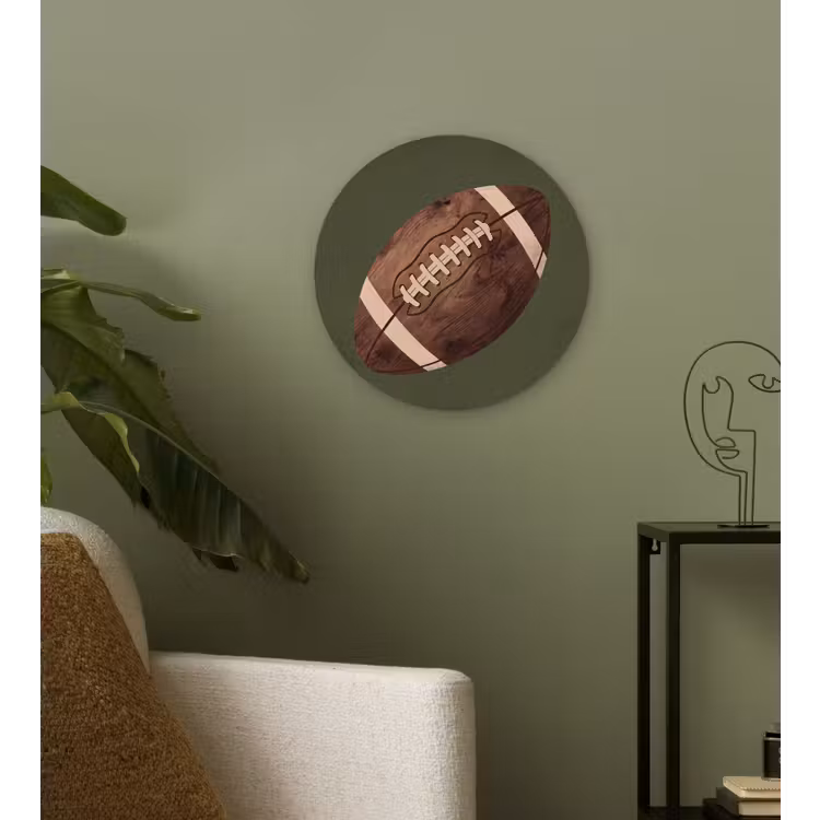 Football - Hout - Sport - Groen Wandcirkel kunststof plaat 5mm dik klein -sfeer3