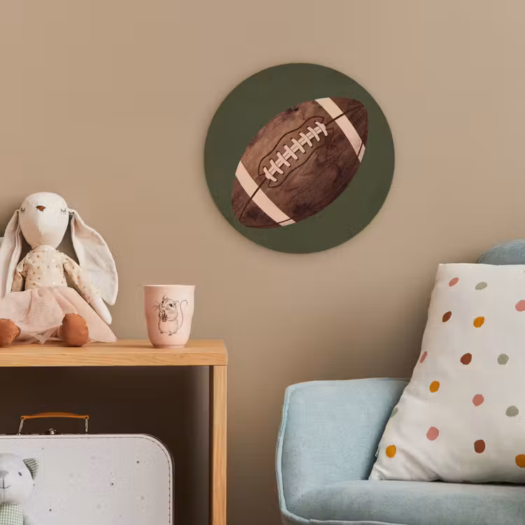 Football - Hout - Sport - Groen Wandcirkel kunststof plaat 5mm dik klein -tsfeer1_kind