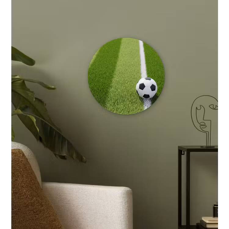 Voetbal - Grasveld - Sport - Groen Wandcirkel kunststof plaat 5mm dik klein -sfeer3
