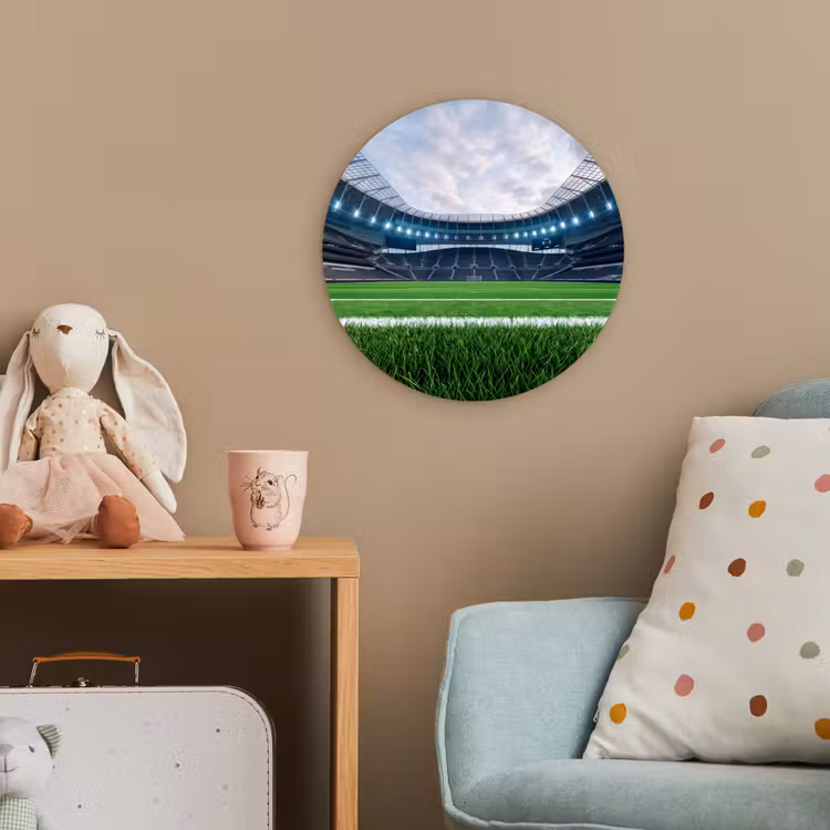 Voetbal - Stadion - Sport - Groen Wandcirkel kunststof plaat 5mm dik klein -tsfeer1_kind