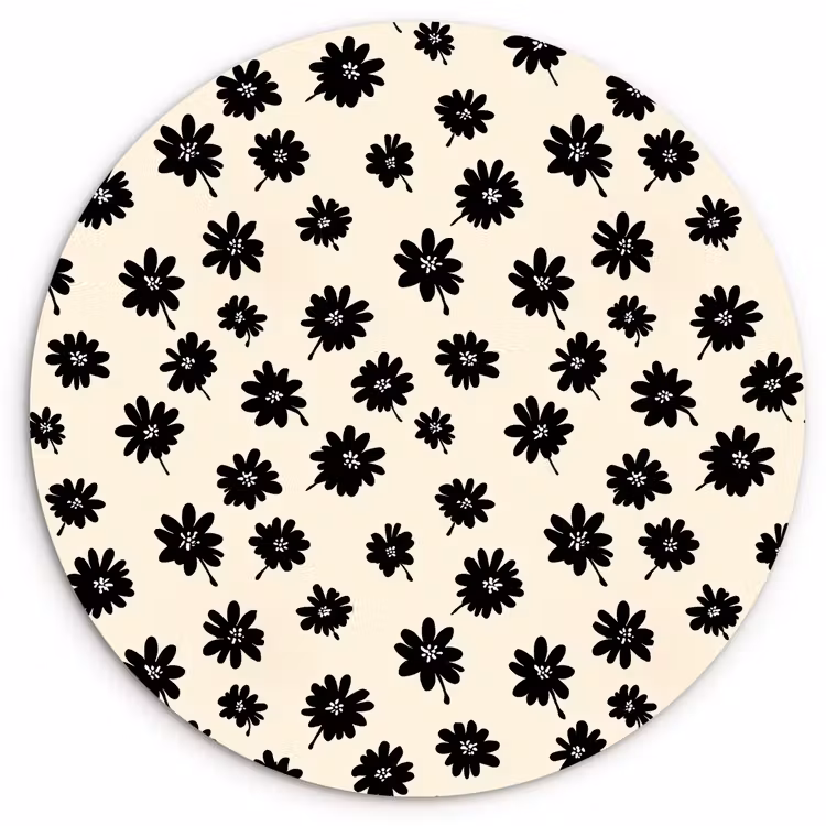 Madeliefjes - Grafisch - Zwart - Beige Wandcirkel kunststof plaat 5mm dik klein 188 -3d
