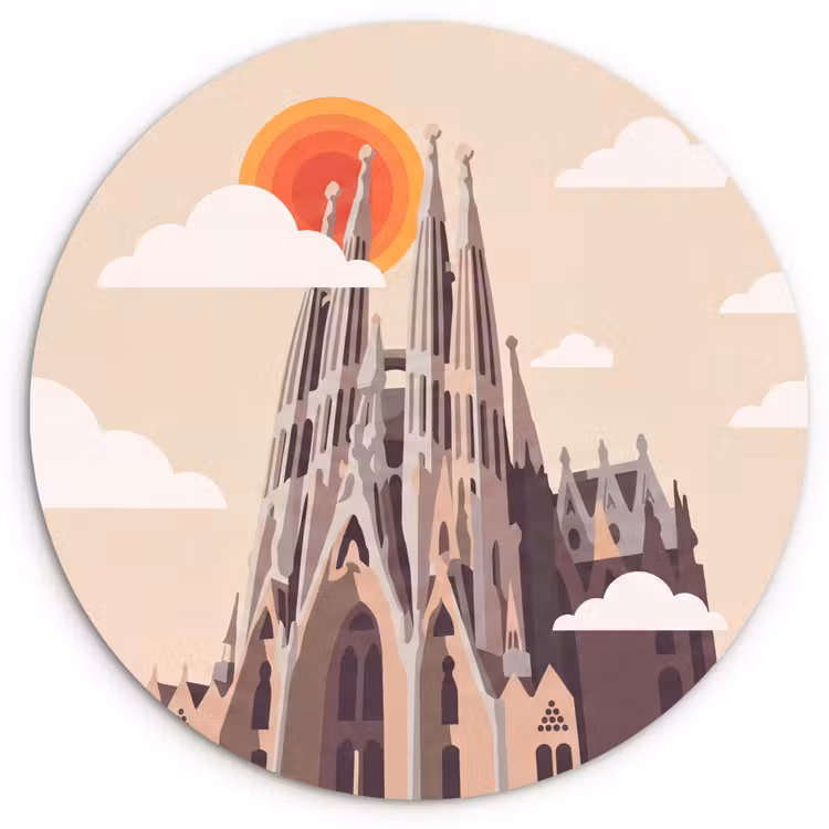 Gebouw - Torens - Architectuur - Abstract - Zonsondergang Wandcirkel kunststof plaat 5mm dik klein -3d