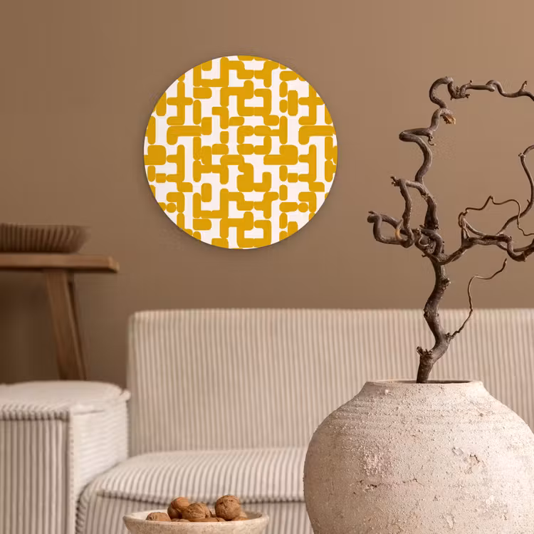 Geel - Beige - Patroon Wandcirkel kunststof plaat 5mm dik klein 188 -sfeer1