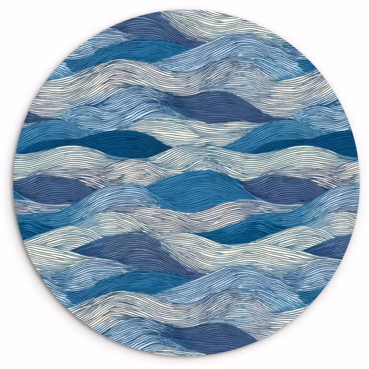 Getekend - Blauw - Wit - Golvend - Streepjes Wandcirkel kunststof plaat 5mm dik klein 188 -3d
