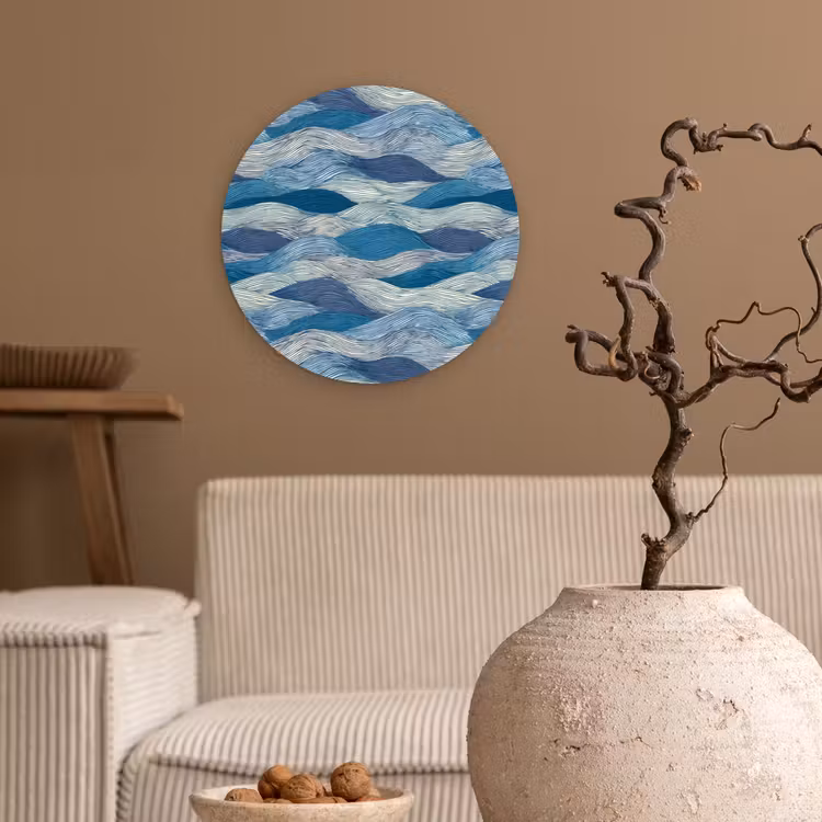 Getekend - Blauw - Wit - Golvend - Streepjes Wandcirkel kunststof plaat 5mm dik klein 188 -sfeer1