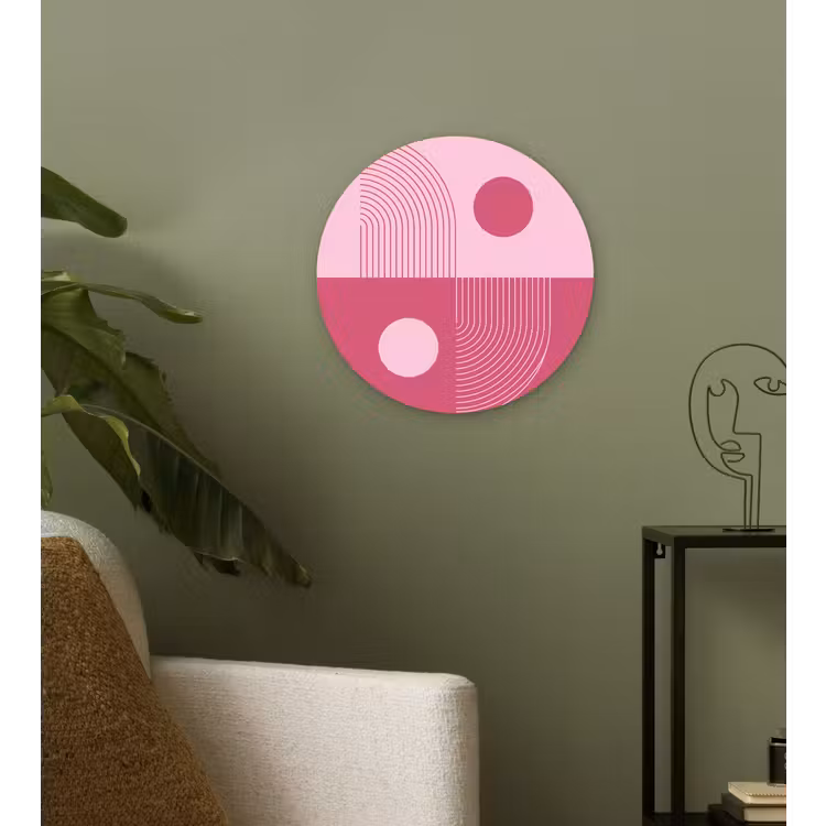 Geometrie - Patroon - Abstract - Roze - Modern Wandcirkel kunststof plaat 5mm dik klein -sfeer3