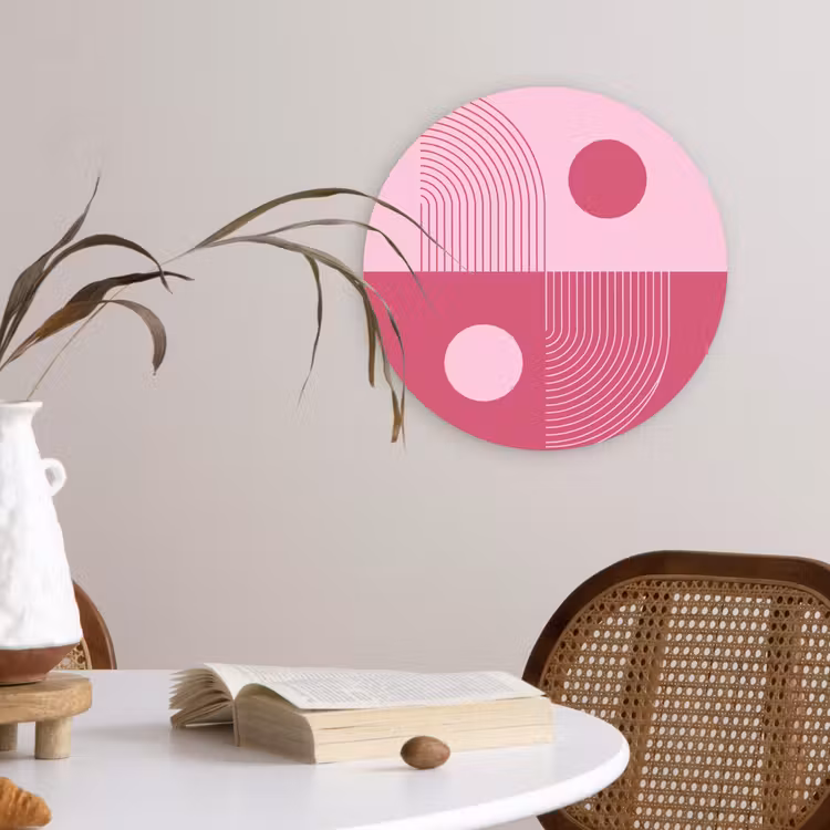 Geometrie - Patroon - Abstract - Roze - Modern Wandcirkel kunststof plaat 5mm dik klein -sfeer4
