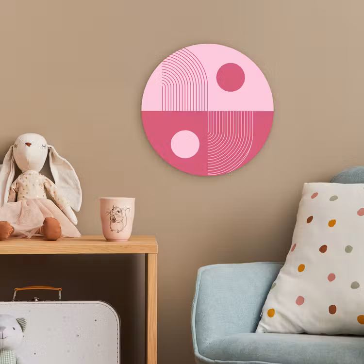 Geometrie - Patroon - Abstract - Roze - Modern Wandcirkel kunststof plaat 5mm dik klein -tsfeer1_kind