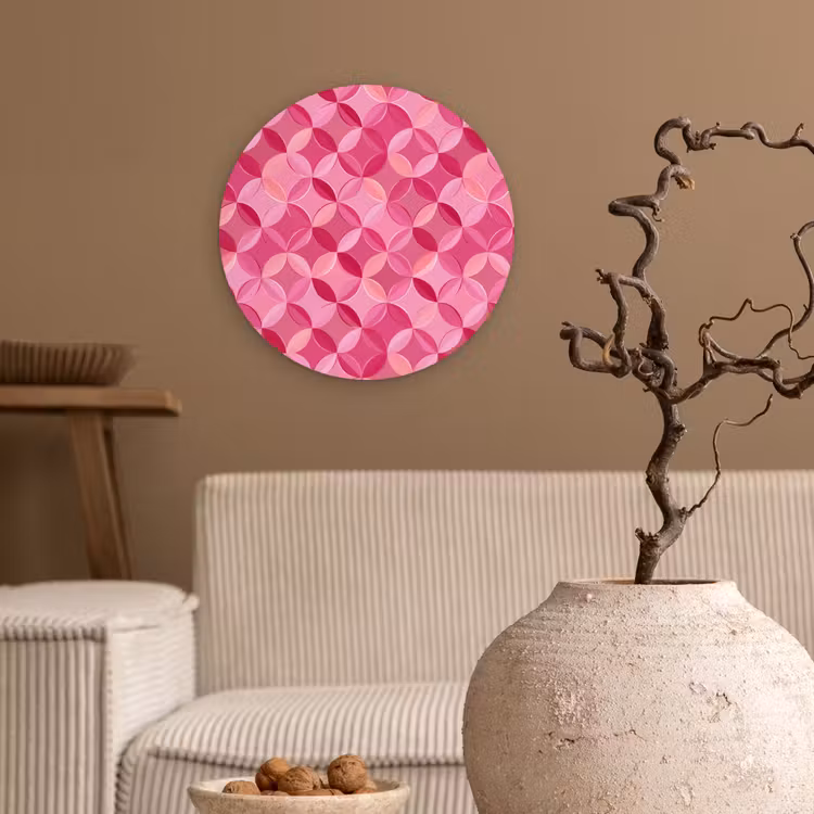 Geometrisch - Mozaïek - Modern - Roze Wandcirkel kunststof plaat 5mm dik klein 188 -sfeer1