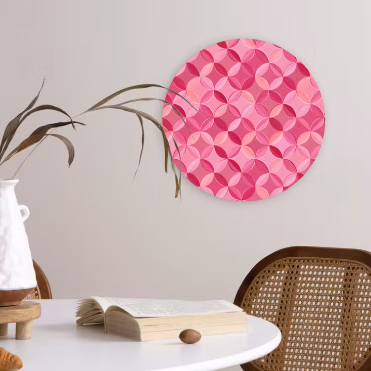 Geometrisch - Mozaïek - Modern - Roze Wandcirkel kunststof plaat 5mm dik klein 188 -sfeer4
