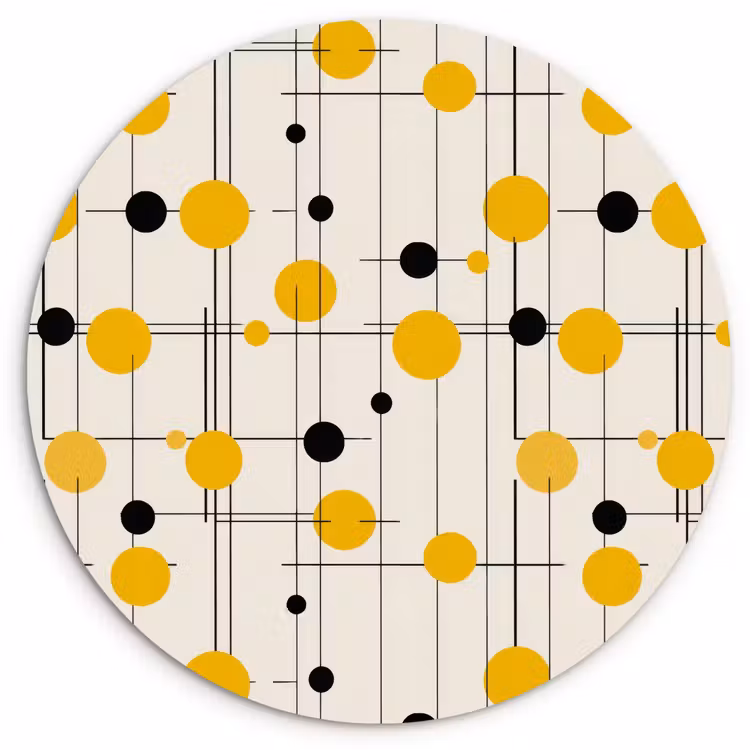 Geometrisch - Retro - Lijnen - Okergeel - Zwart Wandcirkel kunststof plaat 5mm dik klein 188 -3d