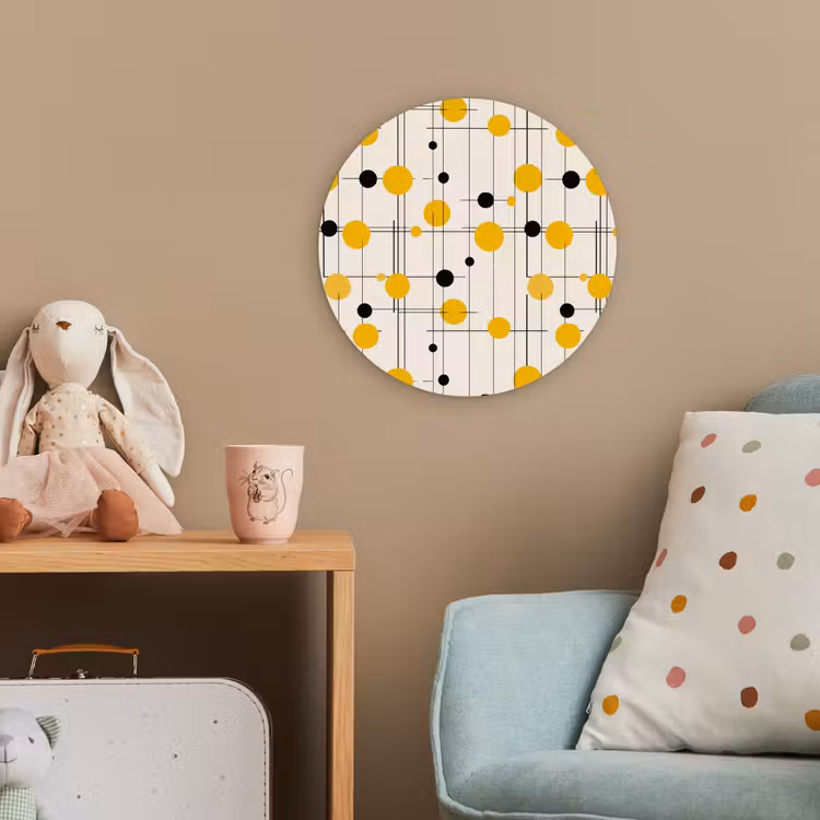 Geometrisch - Retro - Lijnen - Okergeel - Zwart Wandcirkel kunststof plaat 5mm dik klein 188 -tsfeer1_kind