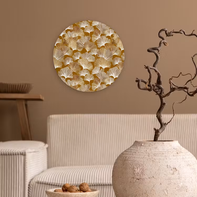 Ginkgo - Bladeren - Goud Wandcirkel kunststof plaat 5mm dik klein 188 -sfeer1