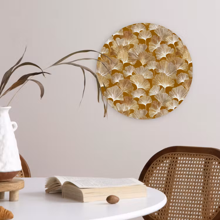 Ginkgo - Bladeren - Goud Wandcirkel kunststof plaat 5mm dik klein 188 -sfeer4