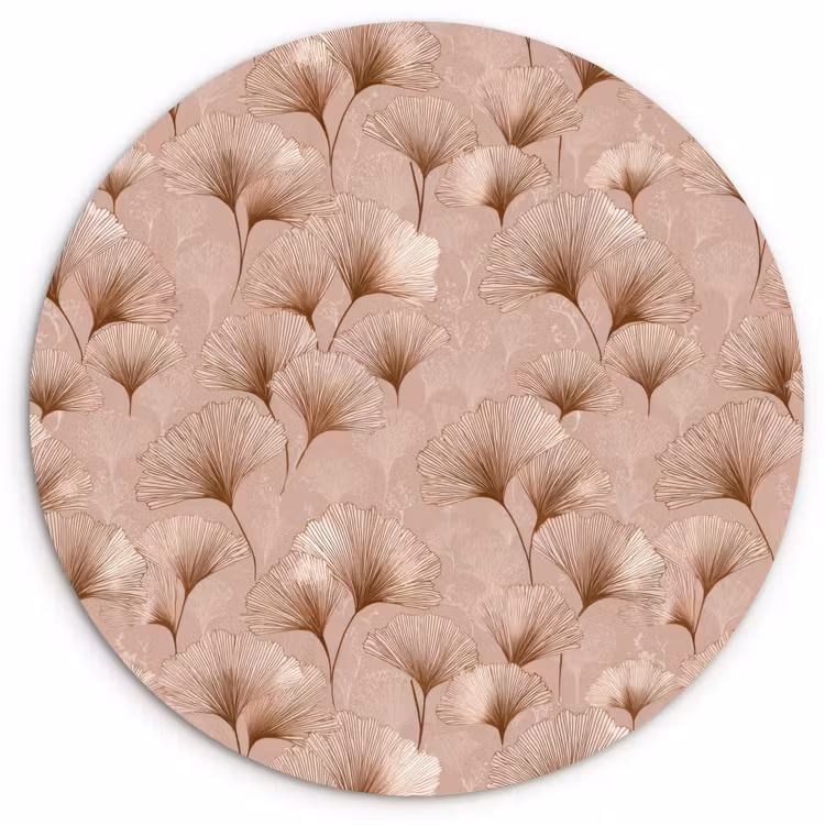 Ginkgo - Patroon - Roze Wandcirkel kunststof plaat 5mm dik klein 188 -3d