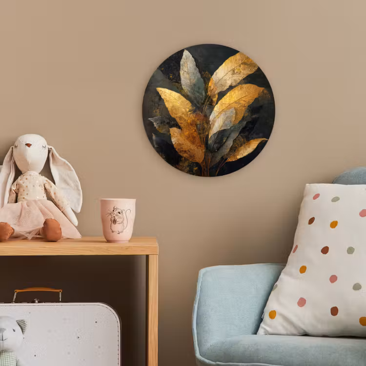 Gouden Bladcompositie – Botanische Luxe Wandcirkel kunststof plaat 5mm dik klein -tsfeer1_kind