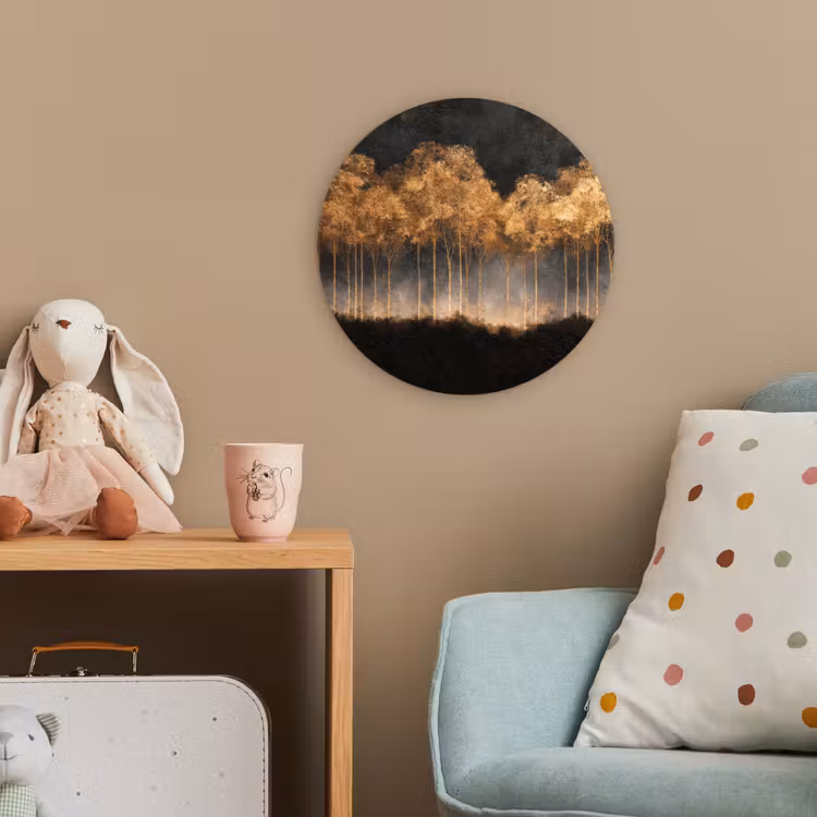 Gouden Bomen in Mistig Landschap Wandcirkel kunststof plaat 5mm dik klein -tsfeer1_kind