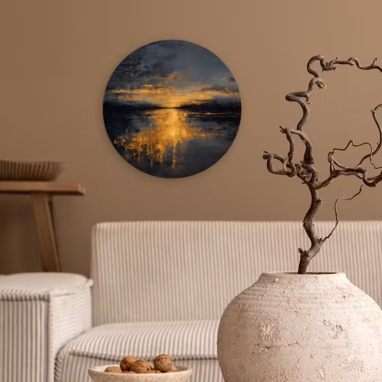 Gouden Reflectie op Water Wandcirkel kunststof plaat 5mm dik klein -sfeer1