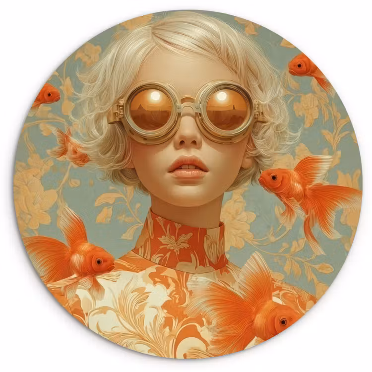 Goudvissen - Oranje - Vrouw - Blond Wandcirkel kunststof plaat 5mm dik klein -3d