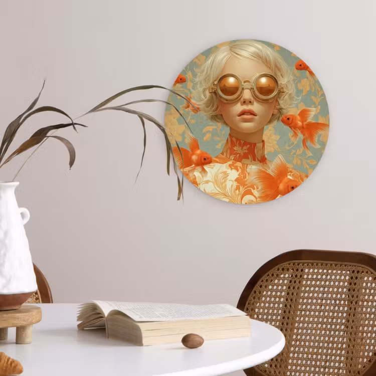Goudvissen - Oranje - Vrouw - Blond Wandcirkel kunststof plaat 5mm dik klein -sfeer4