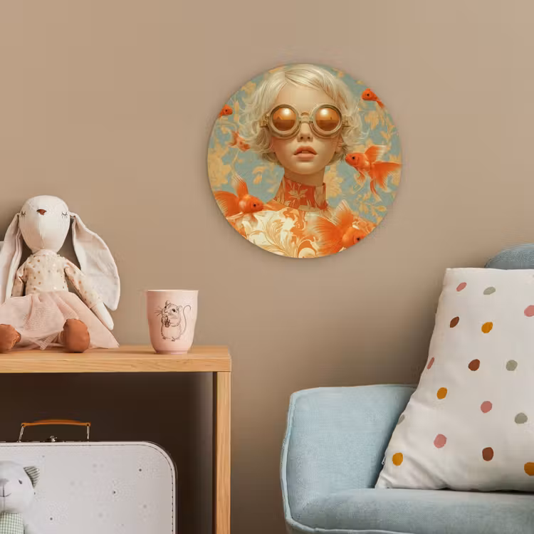 Goudvissen - Oranje - Vrouw - Blond Wandcirkel kunststof plaat 5mm dik klein -tsfeer1_kind