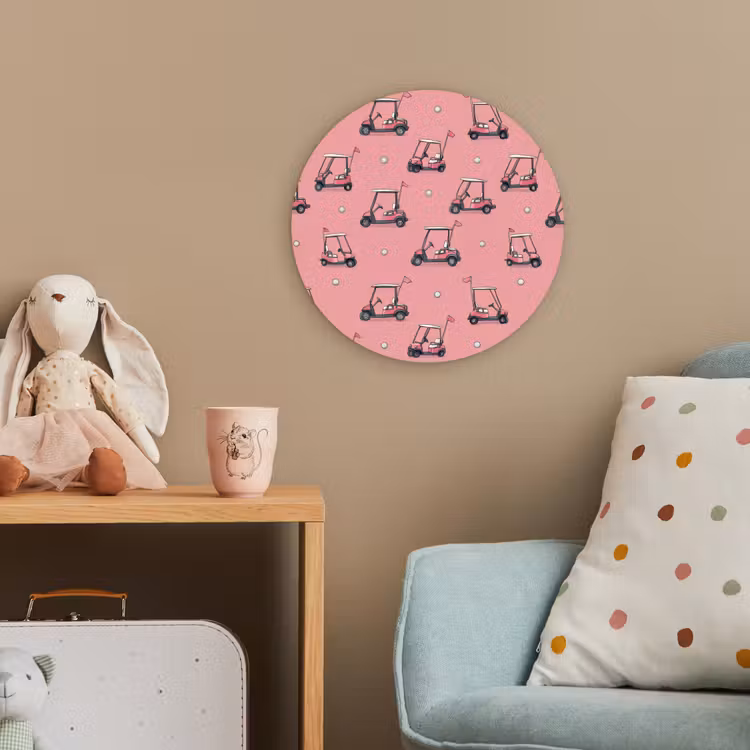 Golfkar - Retro - Roze Wandcirkel kunststof plaat 5mm dik klein 188 -tsfeer1_kind