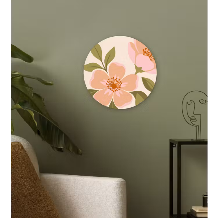 Grafisch - Bloemen - Roze Wandcirkel kunststof plaat 5mm dik klein -sfeer3