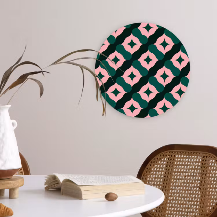 Groen - Roze - Retro - Sterren Wandcirkel kunststof plaat 5mm dik klein 188 -sfeer4