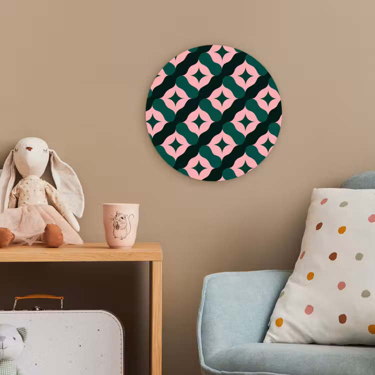 Groen - Roze - Retro - Sterren Wandcirkel kunststof plaat 5mm dik klein 188 -tsfeer1_kind