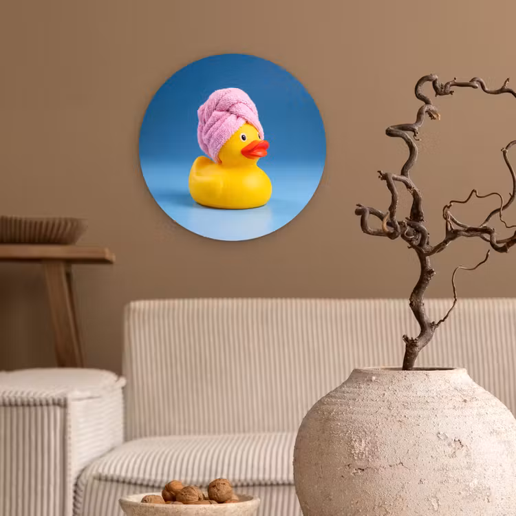Badeend - Handdoek - Blauw Wandcirkel kunststof plaat 5mm dik klein -sfeer1