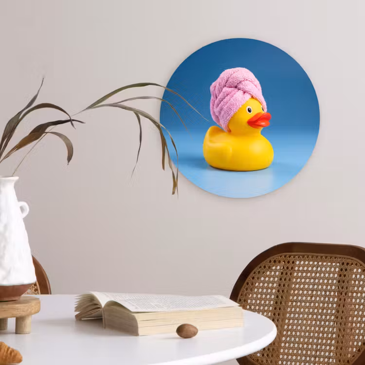 Badeend - Handdoek - Blauw Wandcirkel kunststof plaat 5mm dik klein -sfeer4