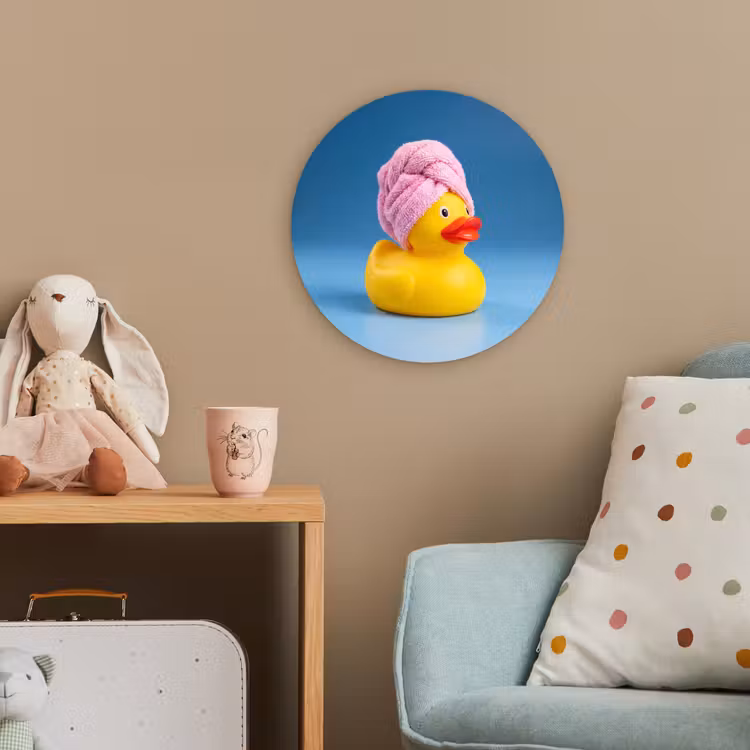 Badeend - Handdoek - Blauw Wandcirkel kunststof plaat 5mm dik klein -tsfeer1_kind
